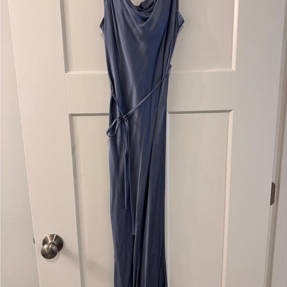 Shona Joy La Lune Bias Cowl Neck Midi Dress in Blue Smoke